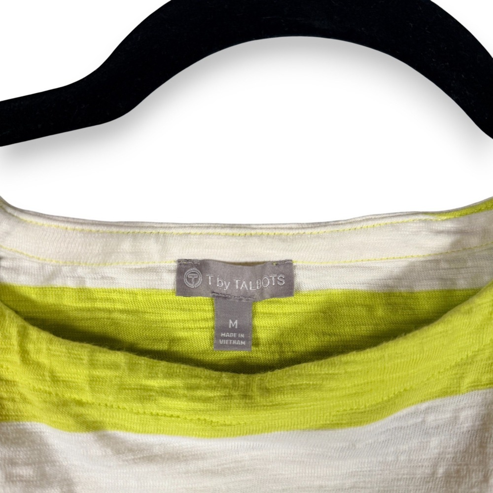 T‎ by Talbots Striped 3/4 Sleeve Boat Neck Top Green White Women Medium - Picture 4 of 6
